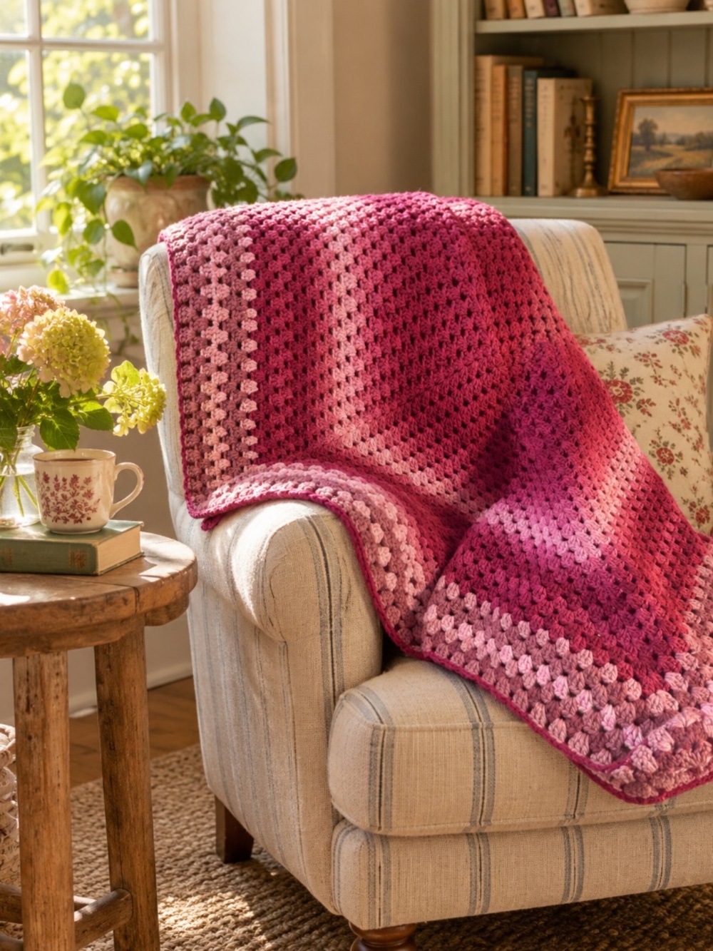 🌸 Cottagecore Pink Gradient Crochet Granny Square Blanket ✨ Coquette Aesthetic